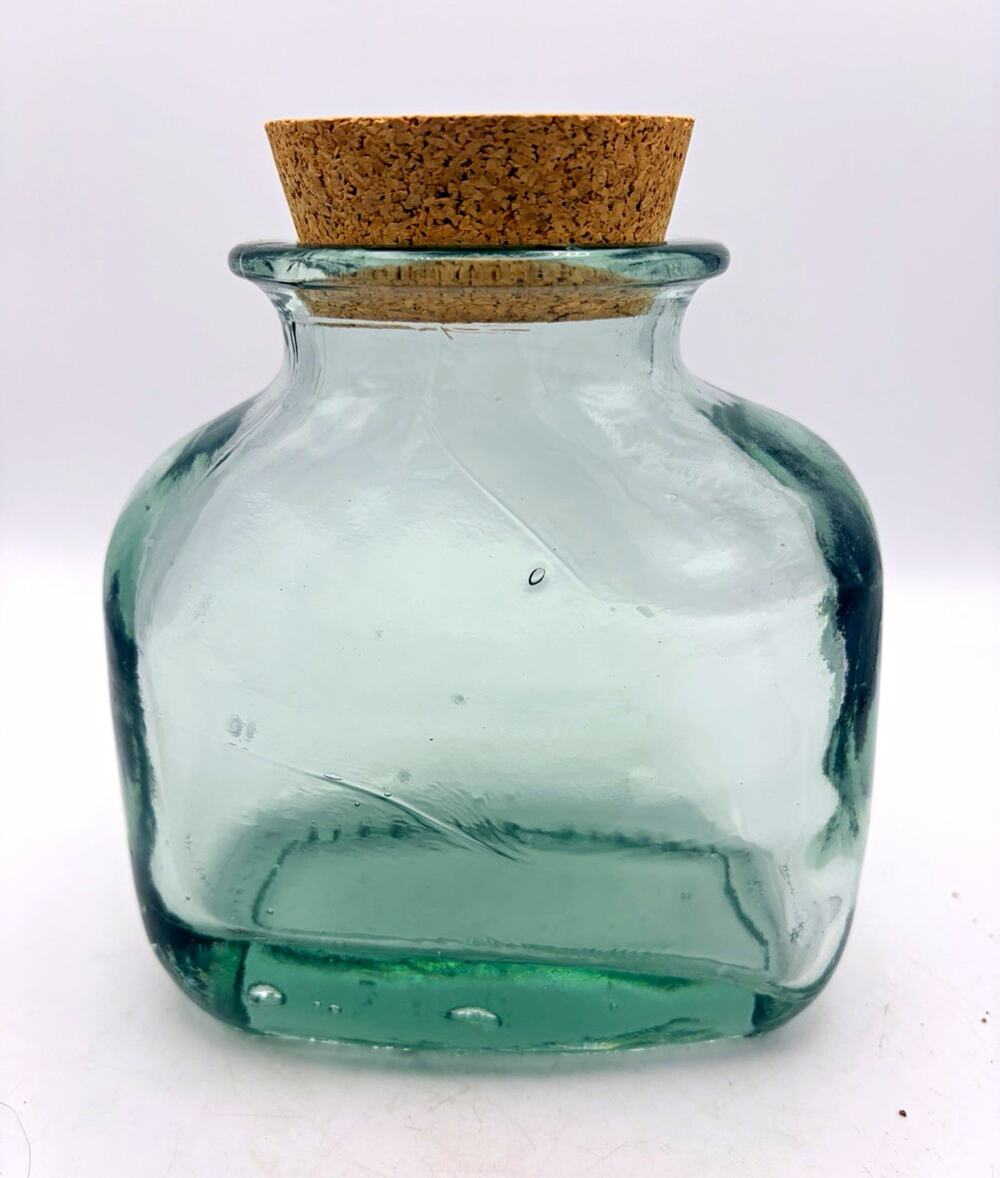 Clear Green Glass Jar with Cork Stopper